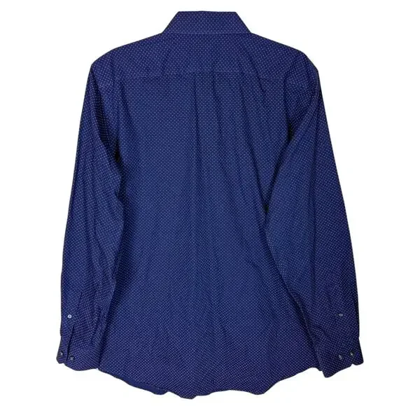 Banana Republic Shirt Men's Large Blue Cotton Polka Dot Grant Slim Fit Button-Up - Picture 2 of 11